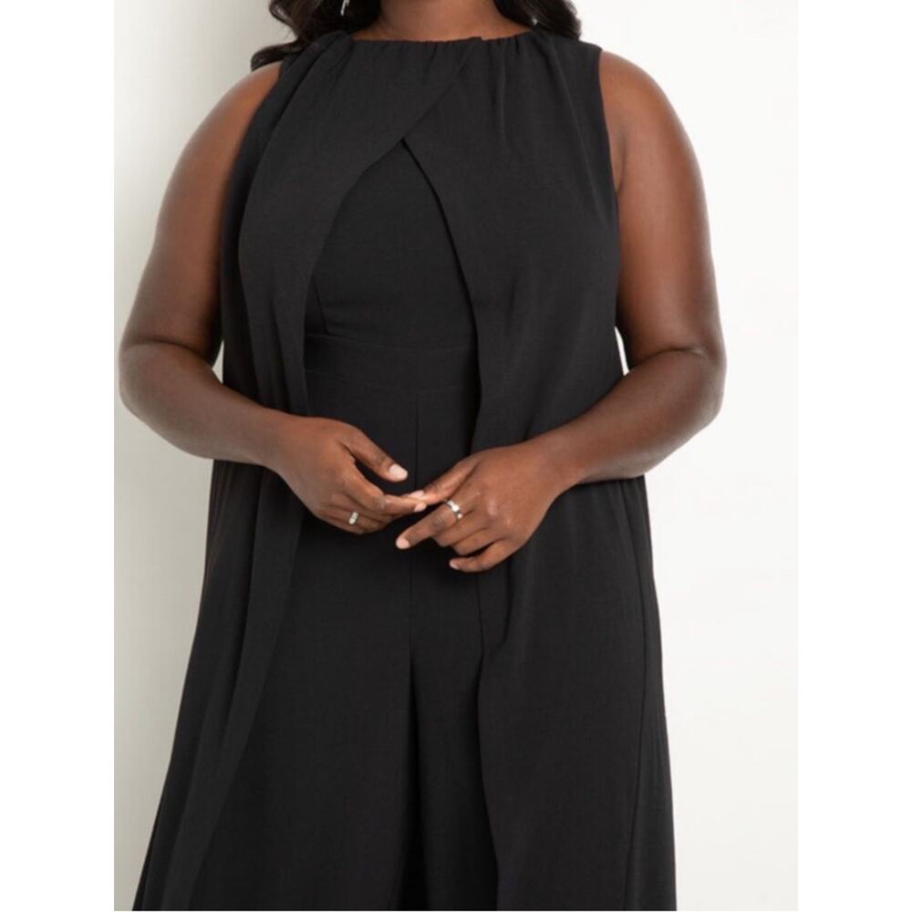 Eloquii Cape Jumpsuit Gala Formal Power Dressing Old Money SS26 Black NWT 20W - Picture 3 of 11